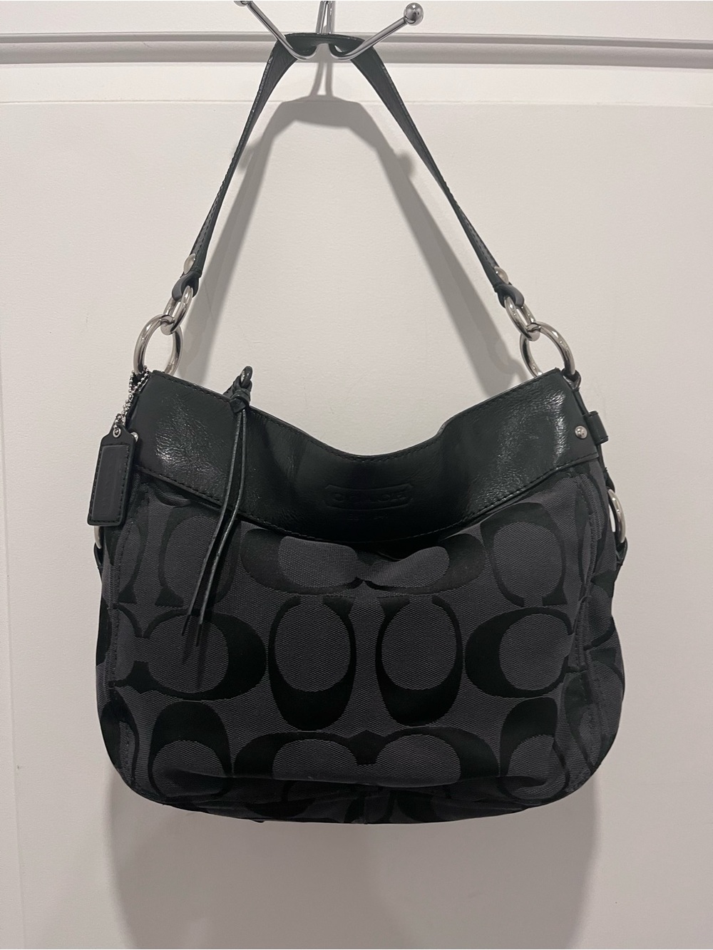 Coach Black & Charcoal Signature Hobo Bag